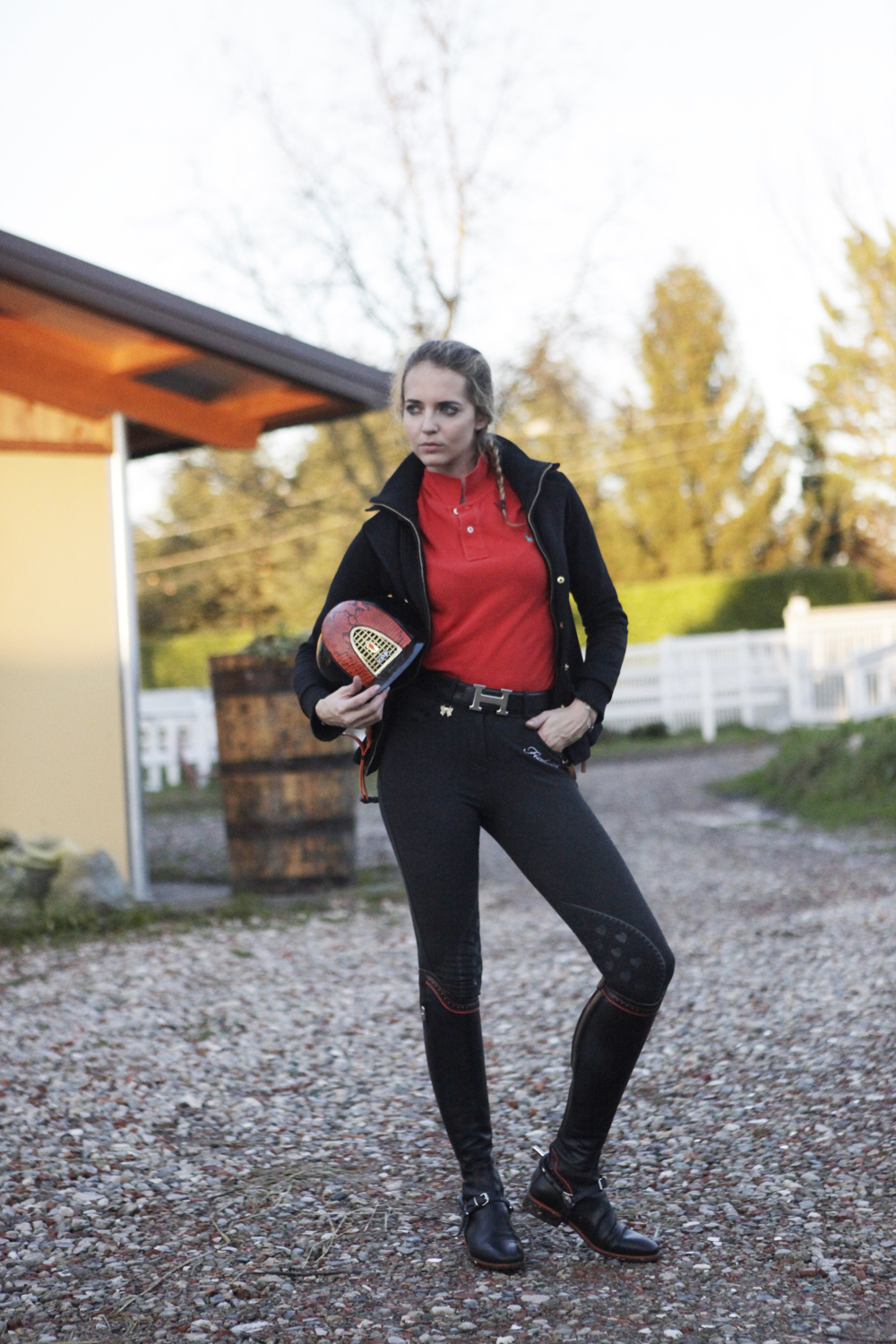 equestrian outfit black and orange