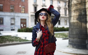 What to wear with a plaid shirt twinset leather jacket