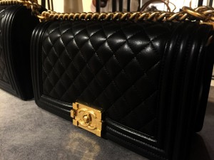 chanel boy black with gold chain