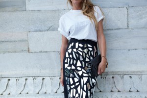 t-shirt and pencil skirt