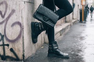 biker boots and chanel 2.55 bag